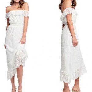 Bardot White Eyelet Lace Off the Shoulder Midi Dress Size 8 / Medium